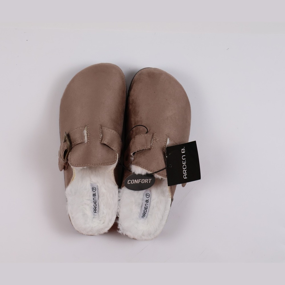 Arden B Clogs Mules Slippers Tan Faux Fur Lined Size 7 NWT